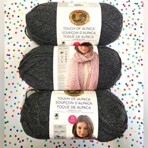 Lion Brand Touch of Alpaca Yarn in Charcoal Gray Larger 7 Oz Skeins